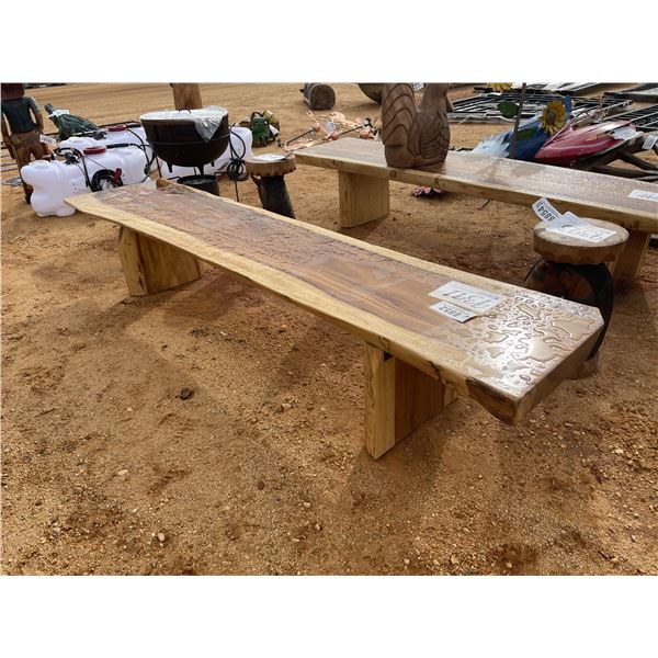 TEAK WOOD LIVE EDGE SLAB BENCH, 8 FT