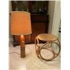 Image 1 : Wood Frame Style Side Table And Half Brass Halve Wood Vintage Lamp 32T  (Tested And Works)