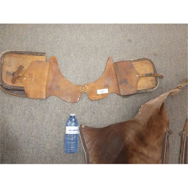 Leather chaps, saddle bags
