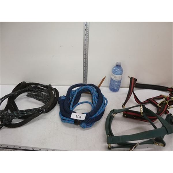 2 rope halters, 2 nylon halters