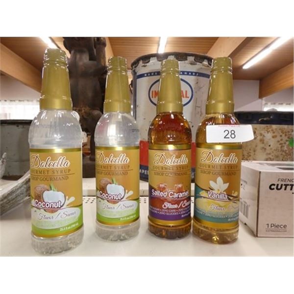 4x 750mL gourmet syrup: 2 coconut, 1 salted