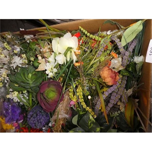 Box of artificial plants, christmas decorations