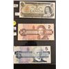 Image 1 : Canada $1 1973, $2 1986 & $5 1986