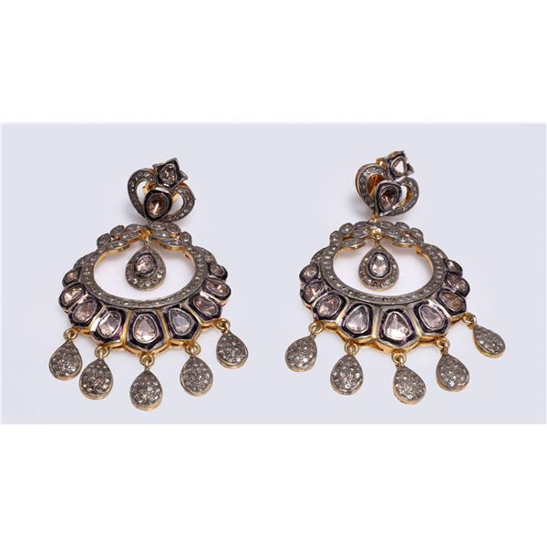 Pair of Mogul Style Silver Topped Gold & Polki Diamond Earrings