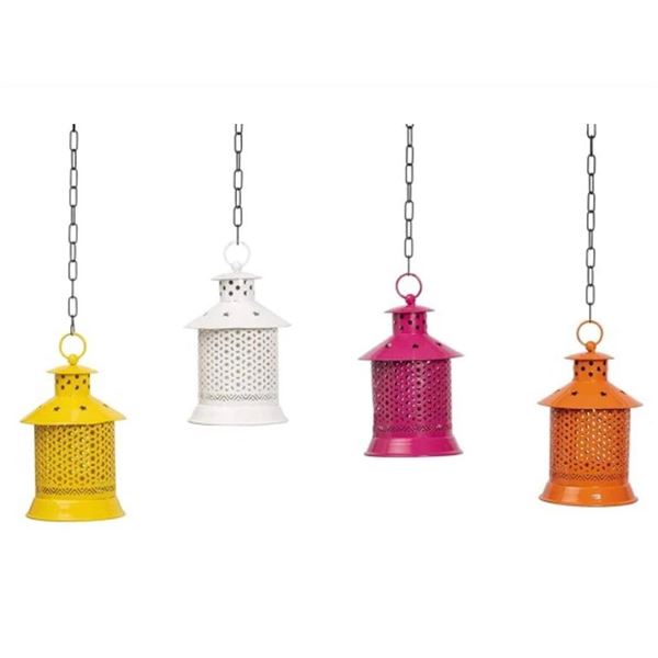 COLOURFUL METAL LANTERNS SET OF 4 (PINK, ORANGE ,