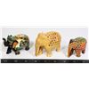 THREE CARVED PAINTED WOOD ELEPHANTS