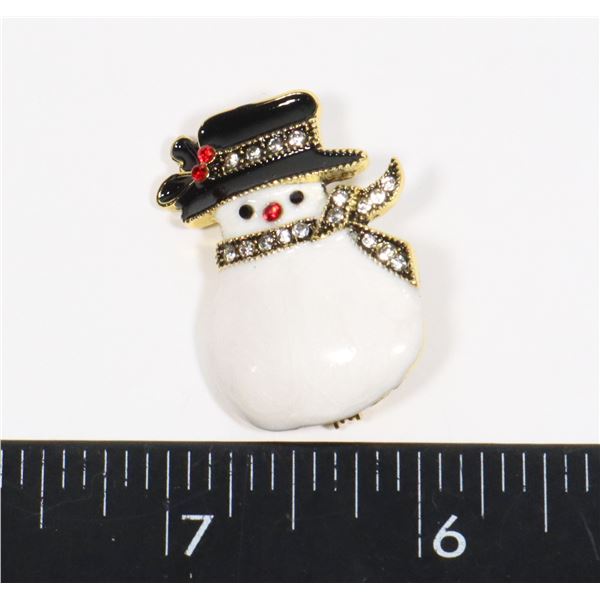 NEW SNOWMAN DESIGN BROOCH. HAS RHINESTONE ACCENTS