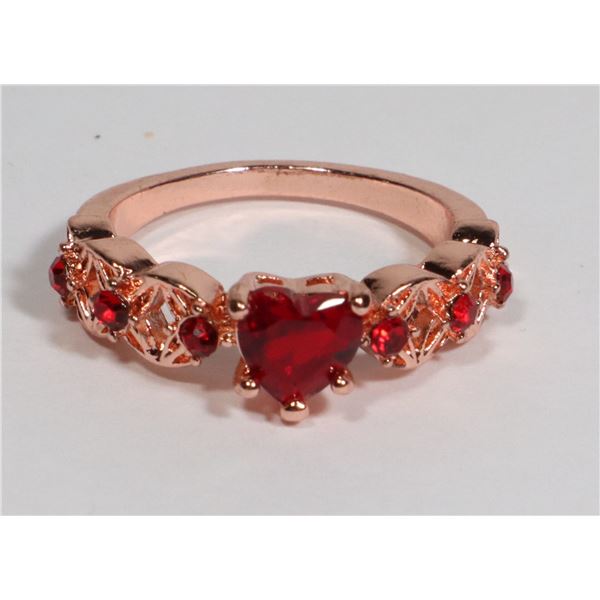 NEW SIZE 7 PINK TONE RED HEART WITH RED ACCENT