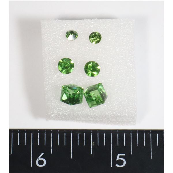 NEW 3 PC GREEN RHINESTONE STUD EARRING SET