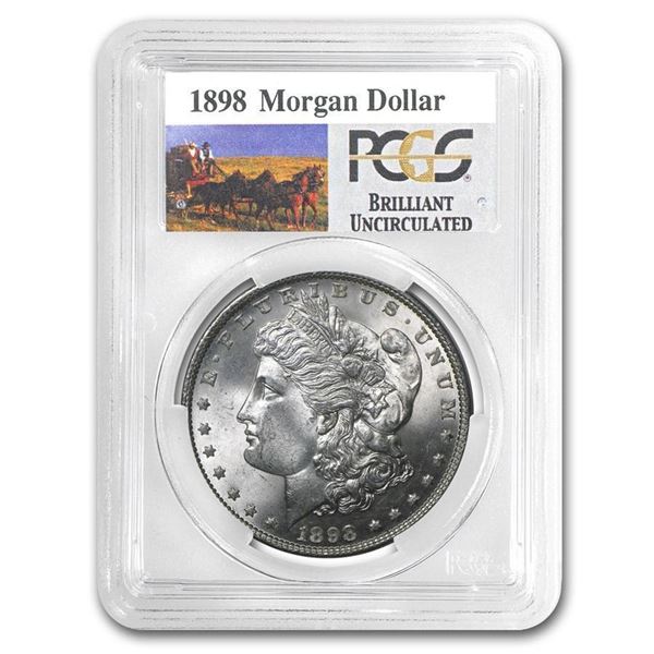 1898 Morgan Silver Dollar - Rare Stage Coach Label (PCGS Brilliant Uncirculated)
