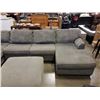 Image 2 : ASHLEY SMOKE GREY FABRIC 4 PIECE SECTIONAL SOFA, IN GOOD CLEAN CONDITION, OTTOMAN HAS FLIP OVER TOP 