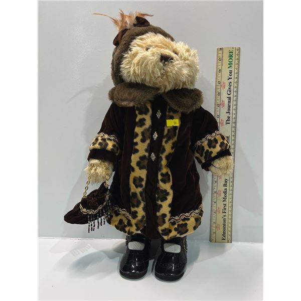 Stand -up Bear wearing Leopard Fur Coat and Hat 20H