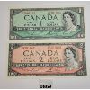 Image 1 : LOT OF 2 - 1954 CDN UNCIRCULATED $1 & $2 BANKNOTES