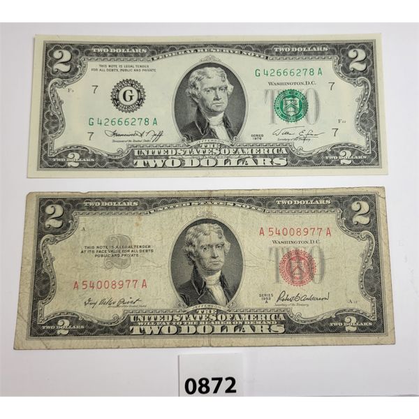 LOT OF 2 - 1953 & 1976 U.S. $2 BANKNOTES