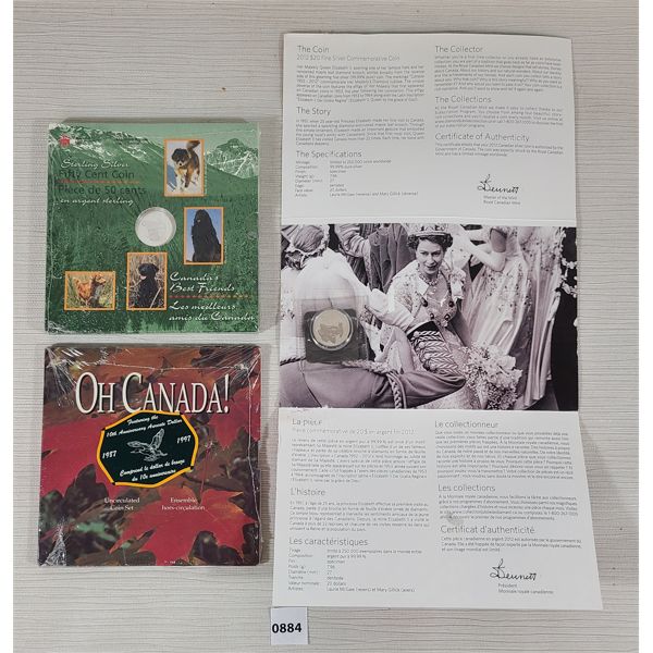 LOT OF 3 - OH CANADA! UNC COIN SET -  50 CENT COIN "CANADAS BEST FRIENDS - 60 YEAR CELEBRATION COIN 