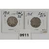 Image 1 : LOT OF 2 - 1902-H & 1905 CDN SILVER 25 CENT PCS