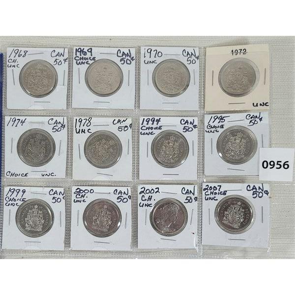 LOT OF 12 - CDN UNCIRCULATED 50 CENT PCS