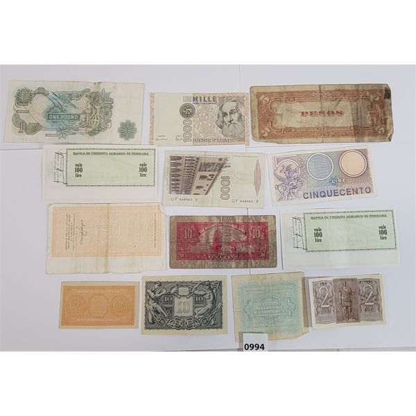 LOT OF 13 - WORLD BANKNOTES - INCL ENGLAND & ITALY