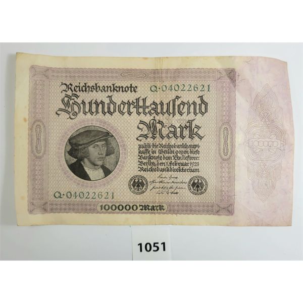 1923 GERMAN 100,000 MARK BANKNOTE