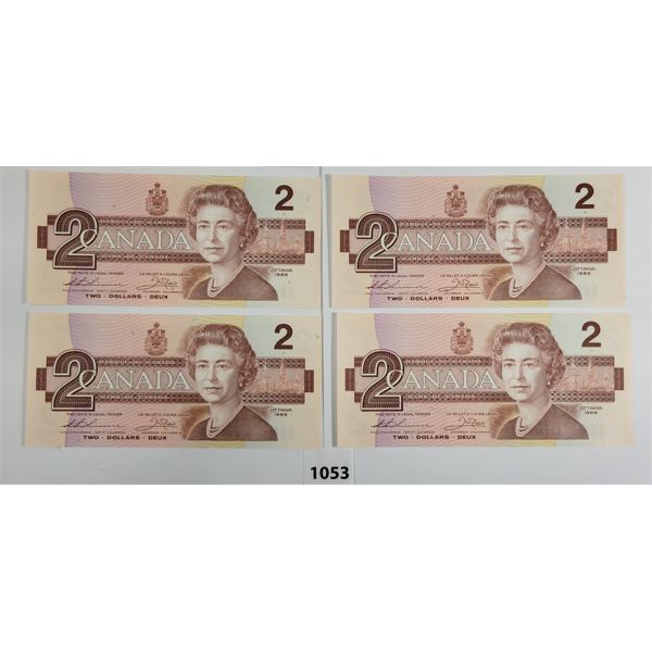 LOT OF 4 - 1986 CDN $2 BANKNOTES - SEQUENTIAL