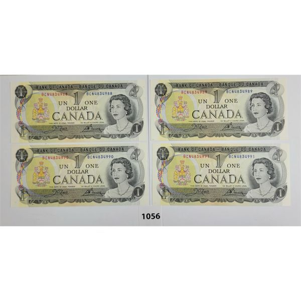 LOT OF 4 - 1973 CDN $1 BANKNOTES - SEQUENTIAL