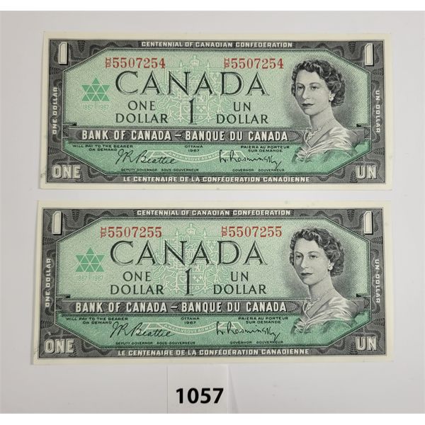 LOT OF 2 - 1967 CDN $1 BANKNOTES - SEQUENTIAL