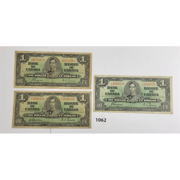 LOT OF 3 - 1937 CDN $1 BANKNOTES