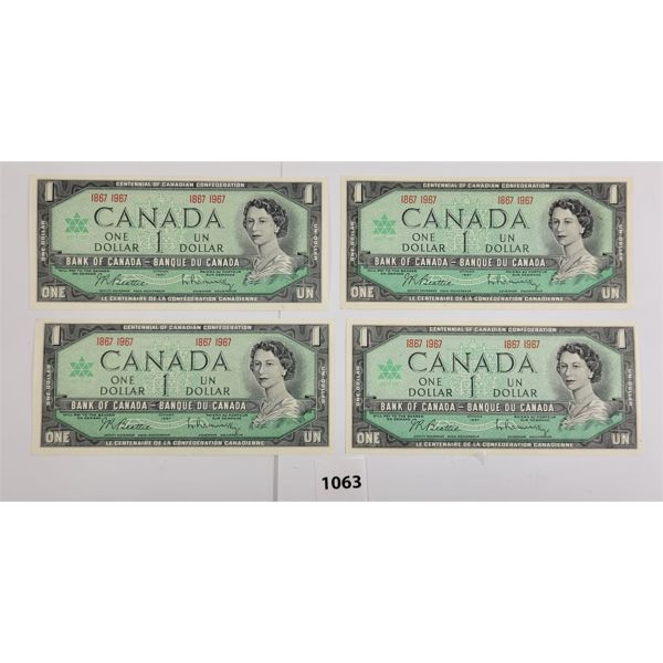 LOT OF 4 - 1967 CDN $1 BANKNOTES - NO SERIAL NUMBERS