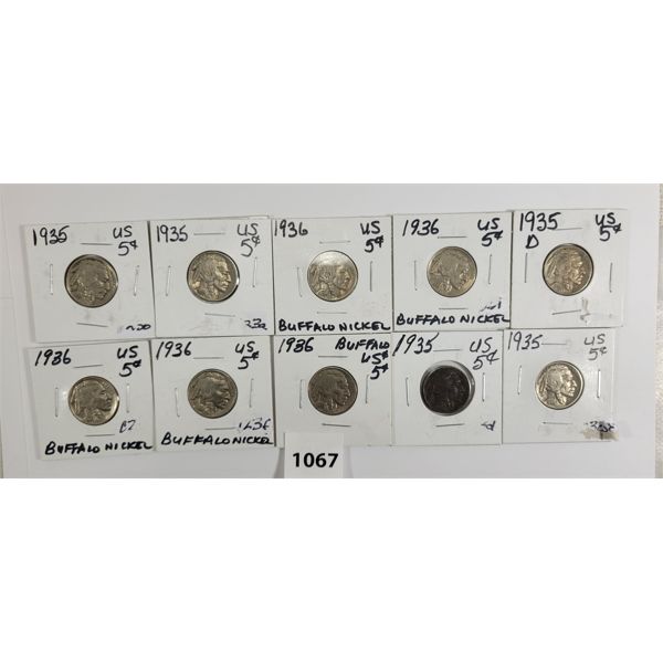 LOT OF 10 - BUFFALO NICKELS