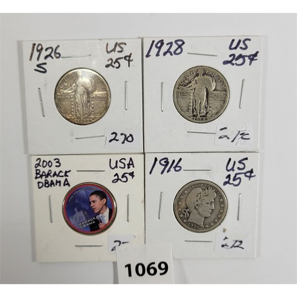 LOT OF 4 - U.S. 25 CENT PCS - INCL 2003 BARACK OBAMA
