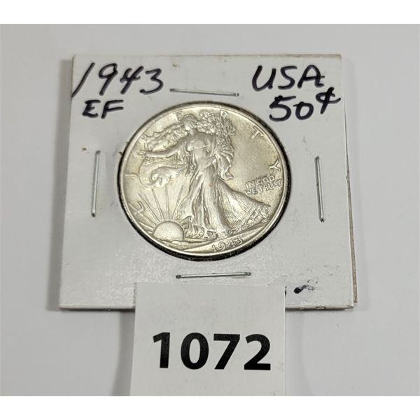 1943-EF U.S. WALKING LIBERTY 50 CENT PC