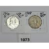 Image 1 : LOT OF 2 - 1948-D & 1950-D U.S. FRANKLIN 50 CENT SILVER PCS