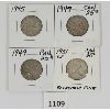 Image 1 : LOT OF 4 - 1945, 1947, 1949 & 1951 CDN 25 CENT PCS