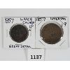 LOT OF 2 - 1857 BANK OF UPPER CANADA PENNY & HALF PENNY