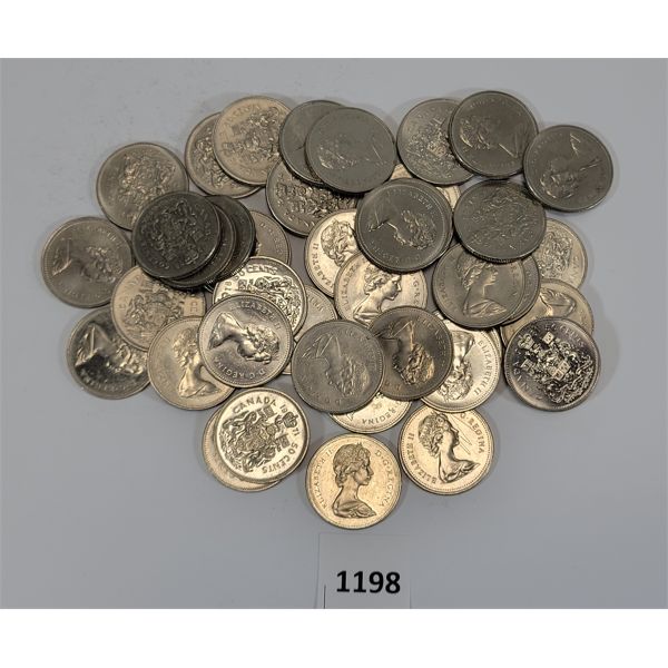 LOT OF 42 - 1970's & 1980's CDN 25 CENT PCS