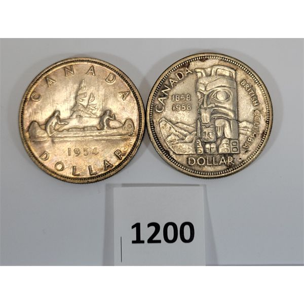 LOT OF 2 - 1954 & 1958 SILVER  DOLLARS