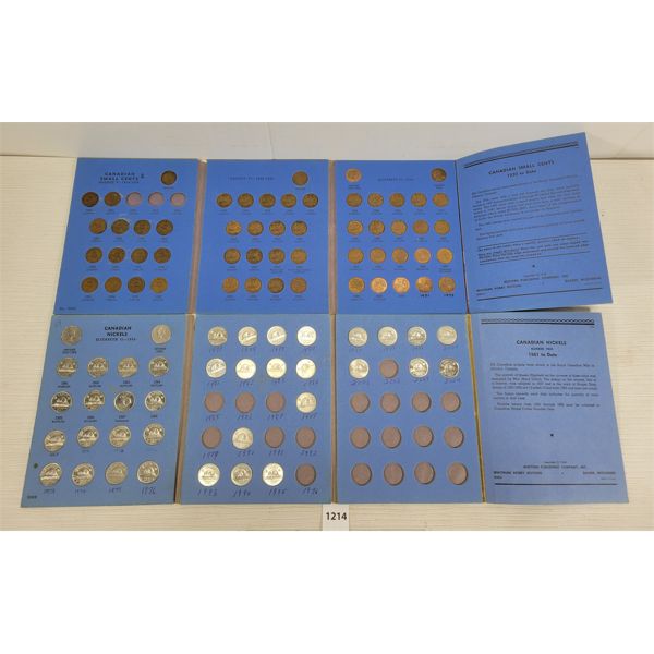 QTY OF CDN 5 CENT PCS  W/ 2 COLLECTION BOOKLETS FOR 1 CENT & 5 CENT PCS
