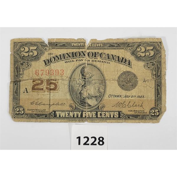 1923 CDN 25 CENT SHINPLASTER