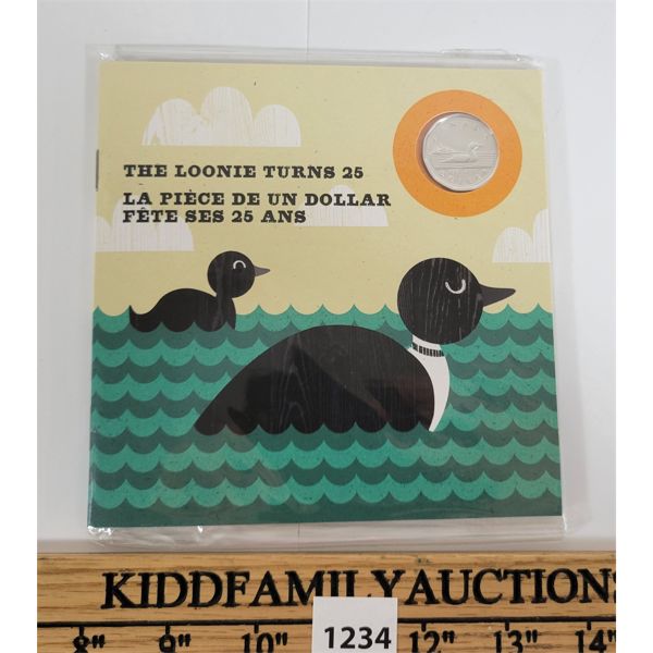 RCM THE LOONIE TURNS 25 - SILVER PLATED DBL DATED LOONIE