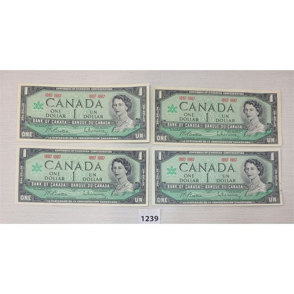 LOT OF 4 - 1867-1967 CDN $1 BANKNOTES - NO SERIAL NUMBERS