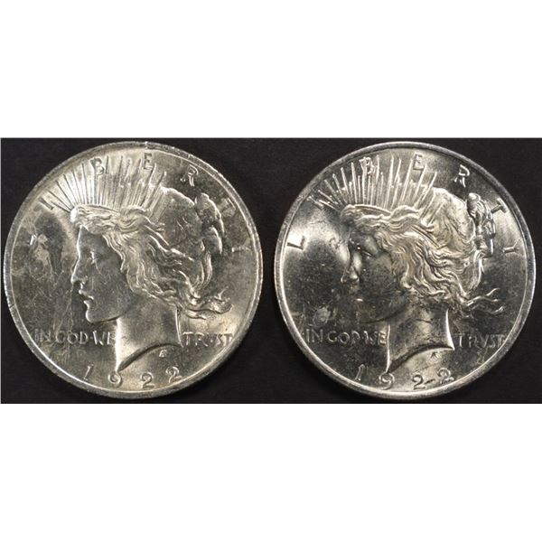 (2) 1922 PEACE DOLLARS CH BU