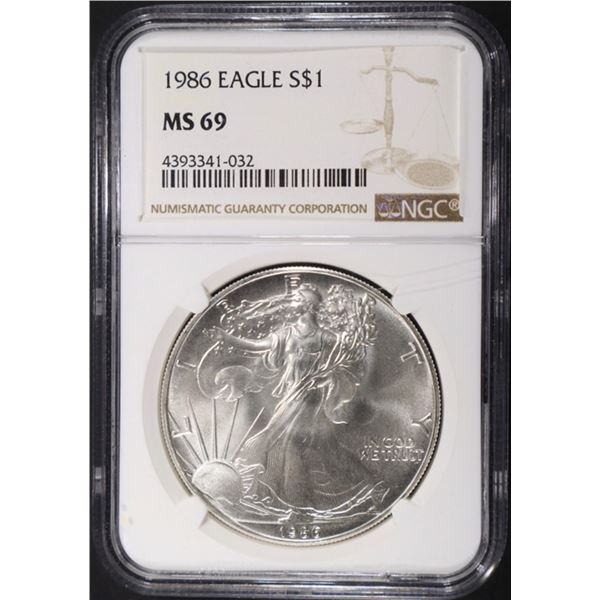 1986 AMERICAN SILVER EAGLE NGC MS69