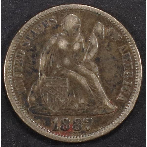 1887 SEATED LIBERTY DIME XF