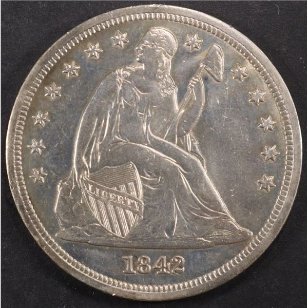 1842 SEATED LIBERTY DOLLAR AU