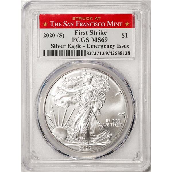 2020-(S) $1 American Silver Eagle Coin PCGS MS69 First Strike SF Mint Emergency Issue