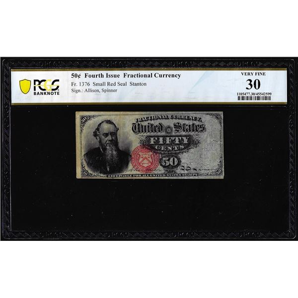 1863 Fourth Issue Fifty Cents Fractional Currency Note Fr.1376 PCGS Very Fine 30