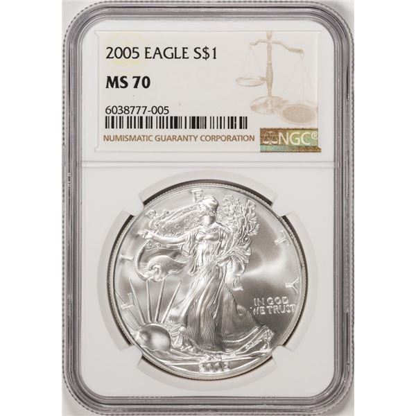 2005 $1 American Silver Eagle Coin NGC MS70
