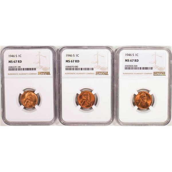 Lot of (3) 1946-S Lincoln Wheat Cent Coins NGC MS67RD