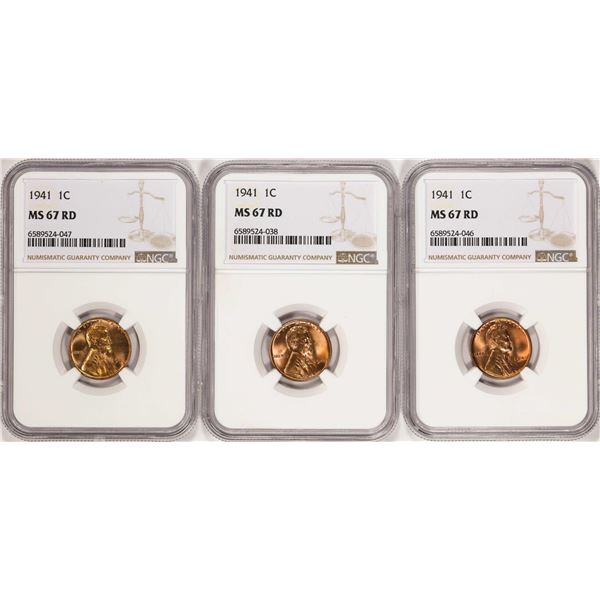 Lot of (3) 1941 Lincoln Wheat Cent Coins NGC MS67RD