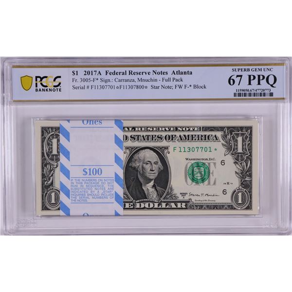 Pack 2017A $1 Federal Reserve STAR Notes Atlanta Fr.3005-F* PCGS Superb Gem UNC 67PPQ
